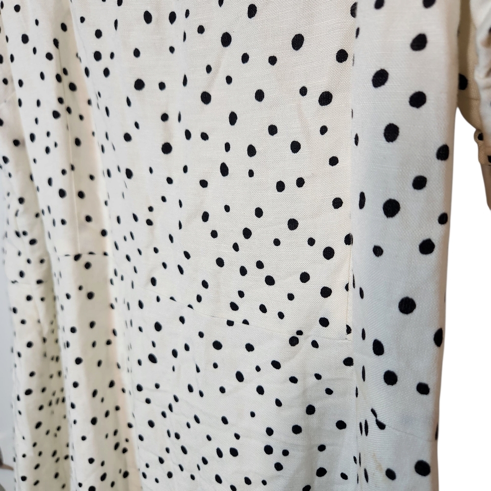 LOFT White Black Polka Dot Linen Puff Sleeve Cut-Out Tie Back Flare‎ Dress 14 - Picture 7 of 16